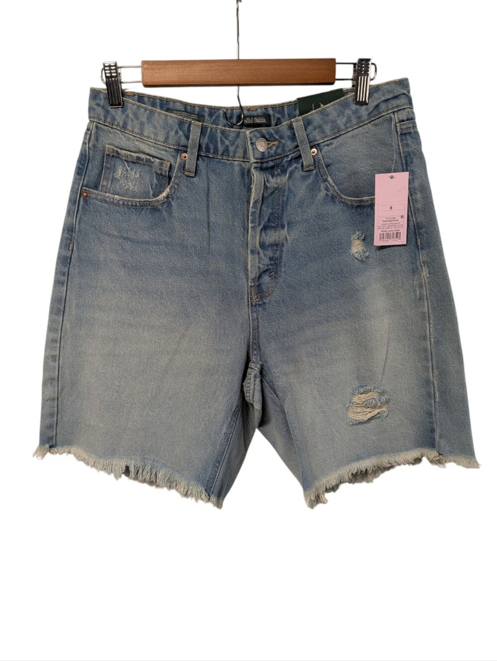 Wild Fable High Rise Bermuda Denim Shorts Size 8 Distressed Frayed Hem NWT